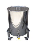 Stainless steel receiving vessel with a Valve on a white background