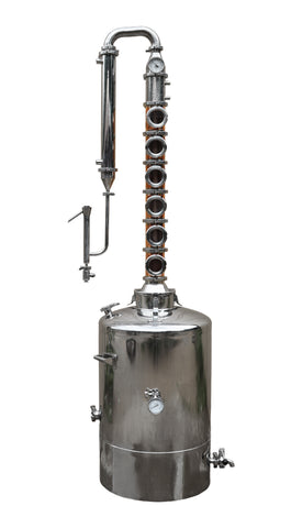 53 gallon still with 4" copper 6 plate bubble plate column
