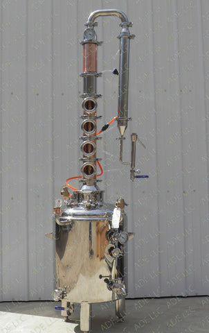 20 Gallon Jacketed Standard Series Still with 4” 4 plate Bubble Plate Column and 4" Sight Glasses