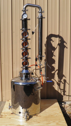 26 Gal. Moonshine, E-85 Ethanol Still 4 Bubble Plate Copper & Stainless Column. Everything Included